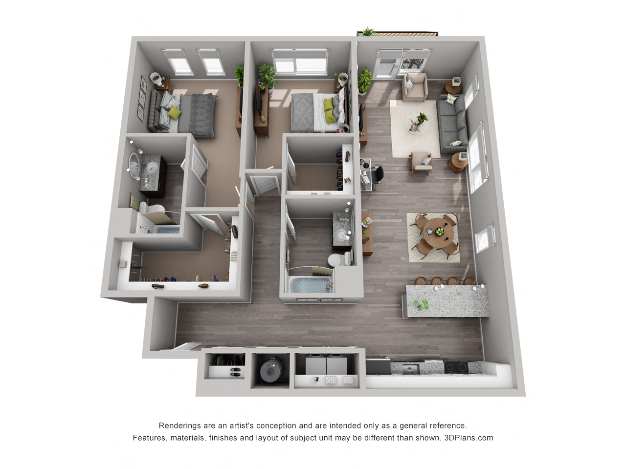 Floor plan for 2 beds, 2 baths, 1449 sqft